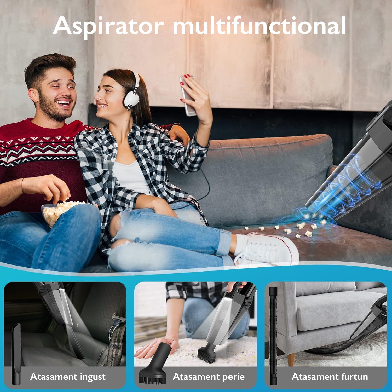 Aspirator de Mana Portabil Cu Acumulator Techone DustJet Pro, Negru