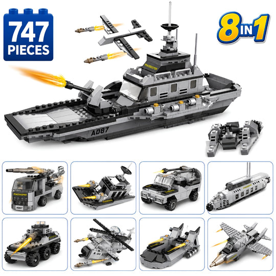 Set de Constructie cu Piese Tip Blocuri Constructie 747 Piese MiniBric 8 in 1 PeaceKeeper