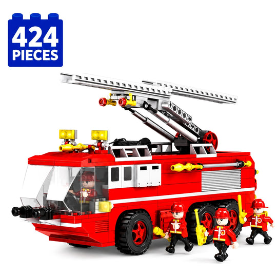 Set de Constructie cu Piese Tip Blocuri Constructie 424 Piese MiniBric RedFire Truck 3615