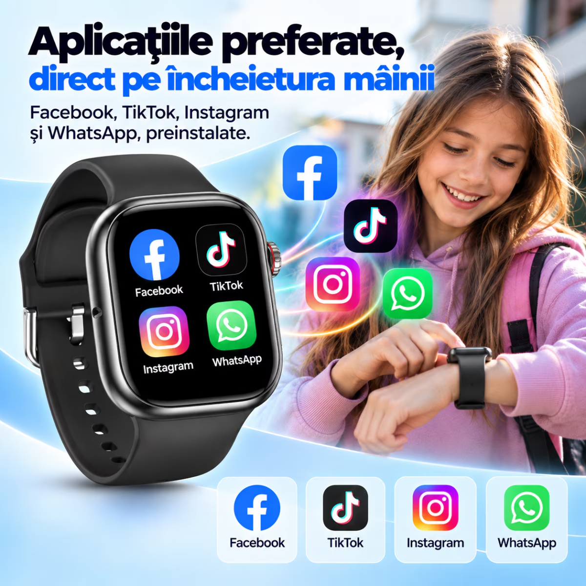 Ceas Smartwatch Copii Cu Localizare GPS Si Telefon Techone T72 Pro Teen Guard, Argintiu