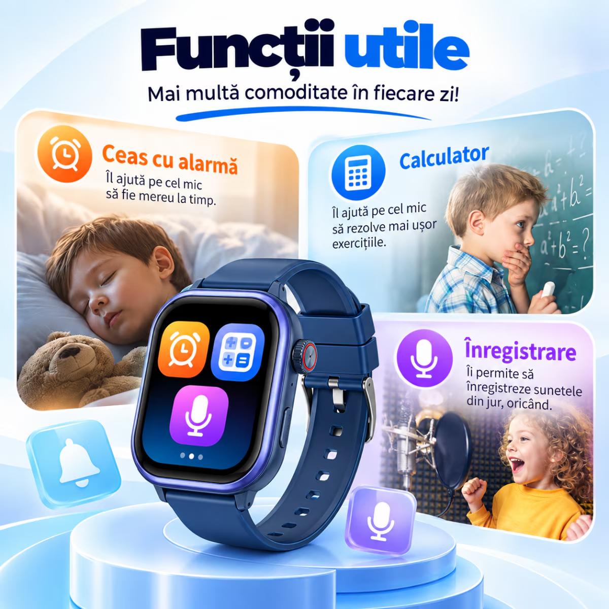 Ceas Smartwatch Copii Cu Localizare GPS Si Telefon Techone T86 KidGo, Roz