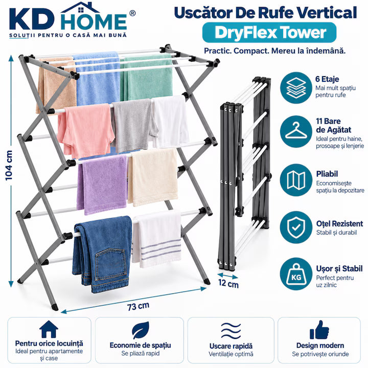 Uscator De Rufe Vertical KD Home® DryFlex Tower