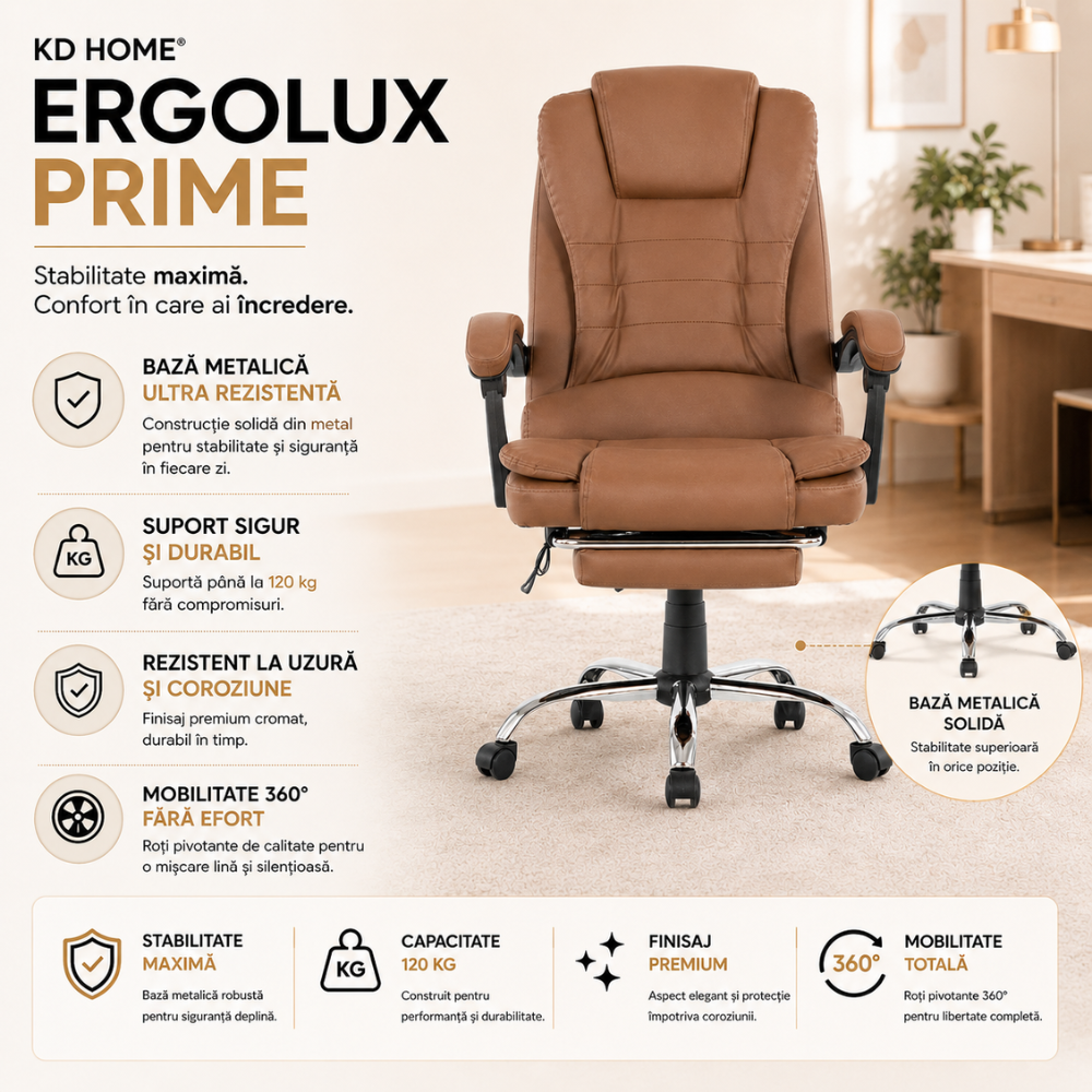 Scaun De Birou Directorial Ergonomic Cu Masaj KD Home® ErgoLux Prime, Maro