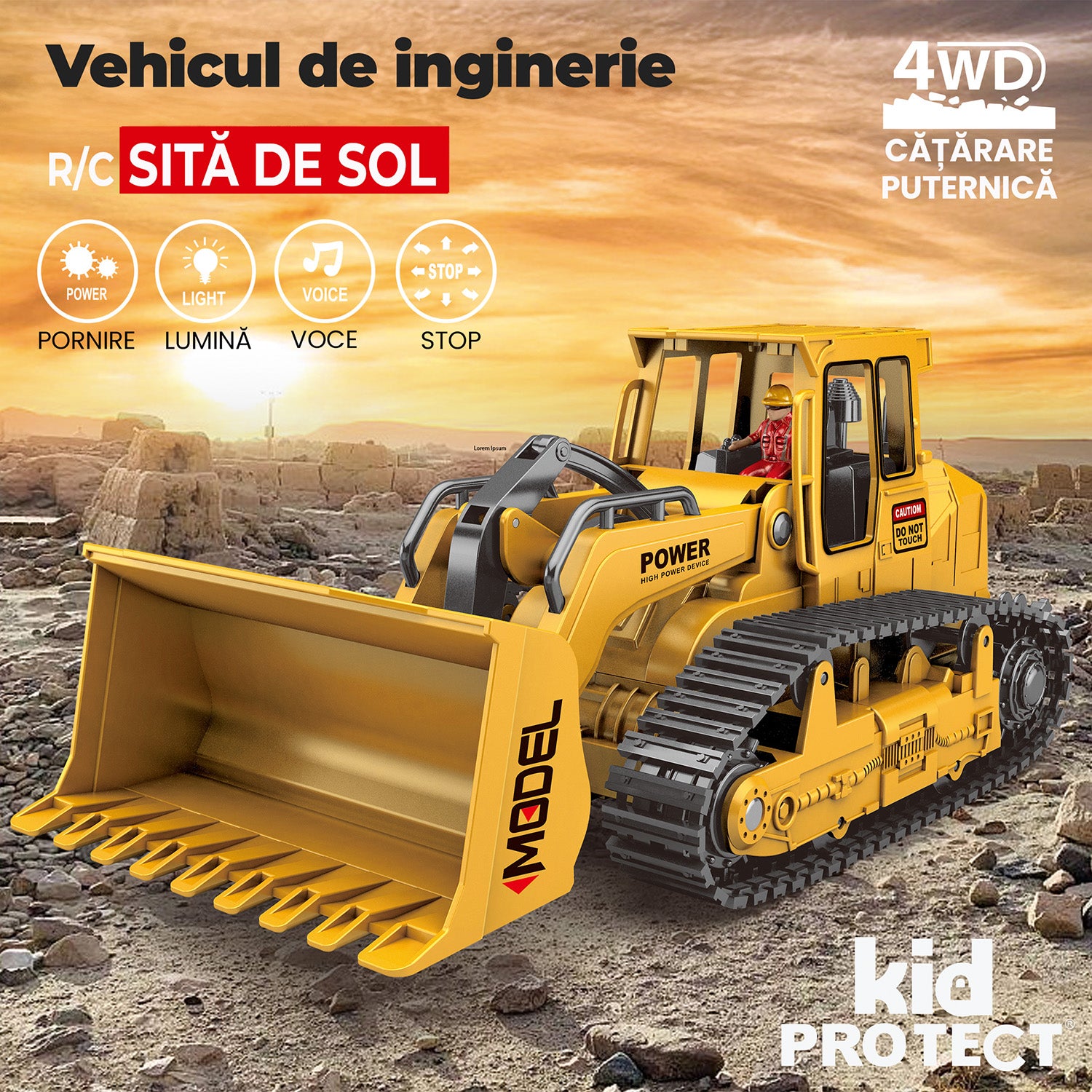Buldozer Super Realist Cu Telecomanda Pentru Copii KidProtect PowerTrack Dozer