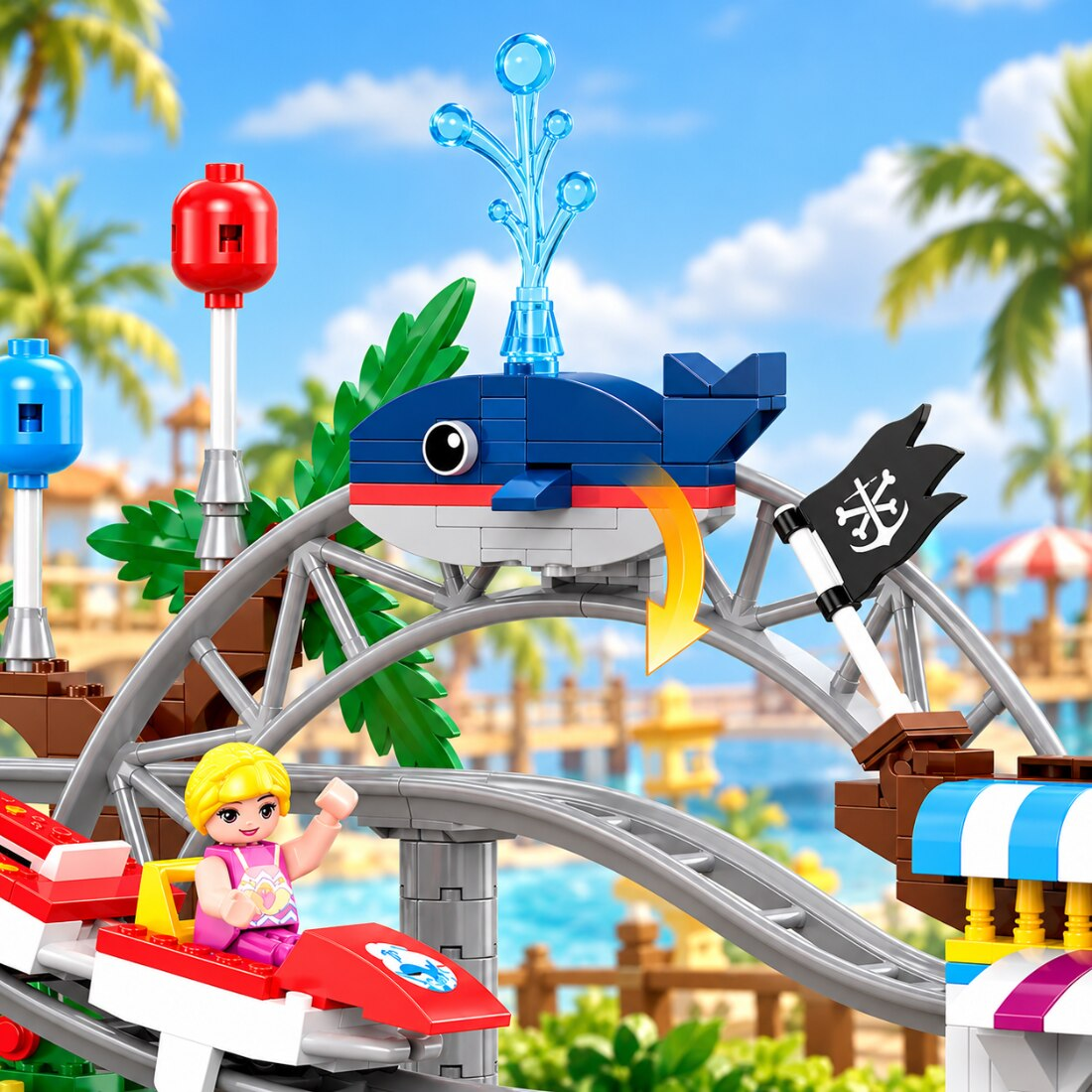 Set de Constructie cu Piese Tip Blocuri Constructie 648 Piese MiniBric Roller Coaster, 4579