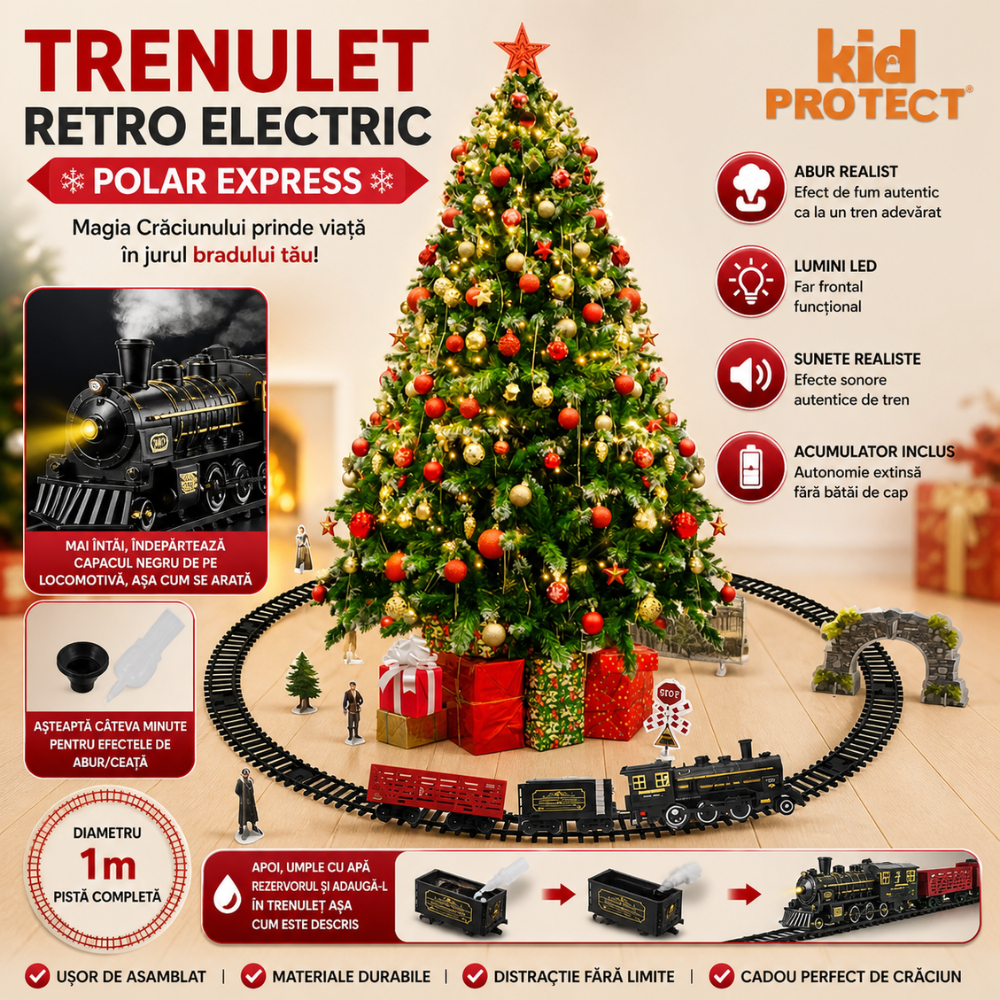 Circuit Trenulet de Jucarie Electric Retro Copii KidProtect Polar Express