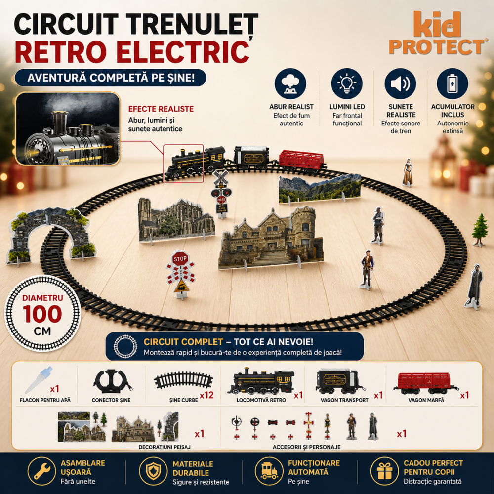 Circuit Trenulet de Jucarie Electric Retro Copii KidProtect Polar Express