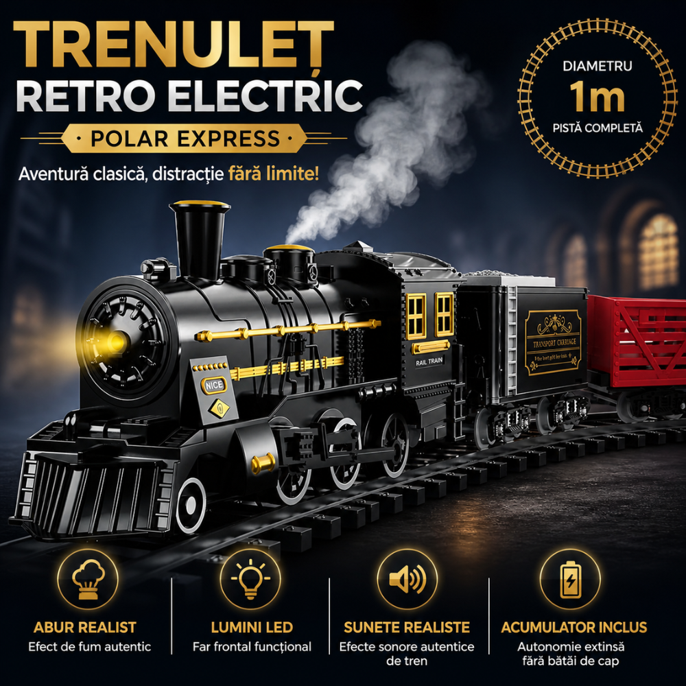 Circuit Trenulet de Jucarie Electric Retro Copii KidProtect Polar Express
