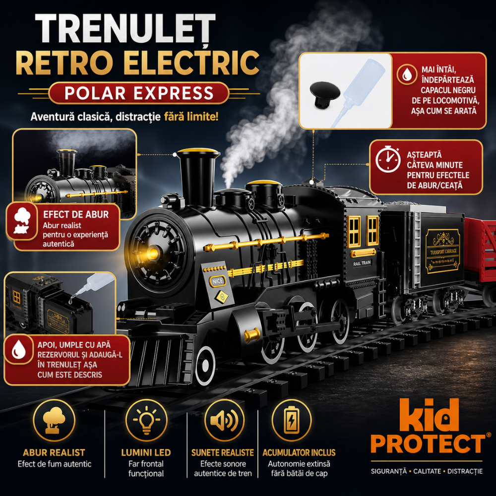 Circuit Trenulet de Jucarie Electric Retro Copii KidProtect Polar Express