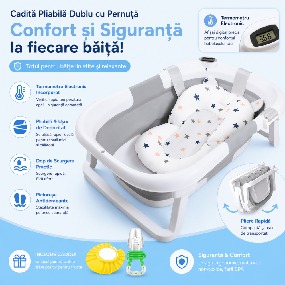 Cadita Pliabila Dublu Bebelusi cu Pernuta KidProtect Smally