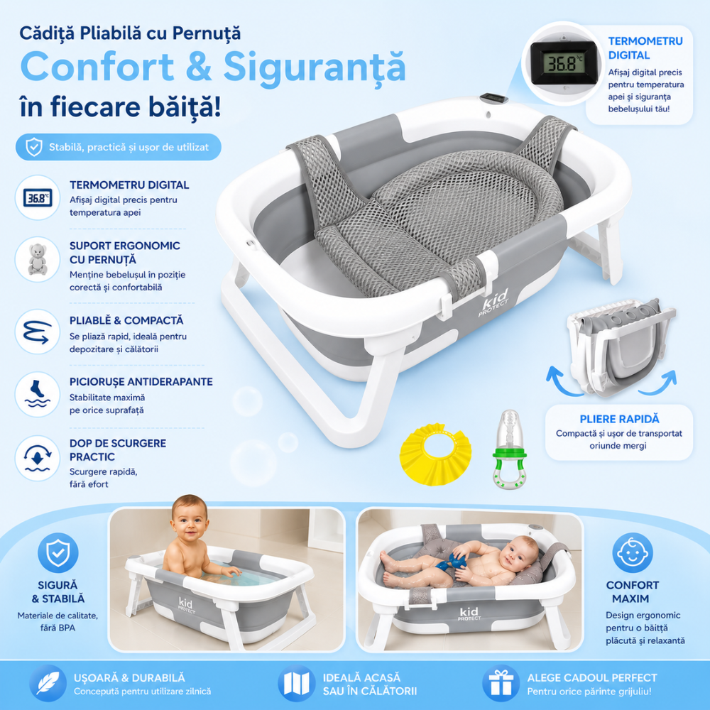 Cadita Pliabila Dublu Bebelusi cu Pernuta KidProtect Smally