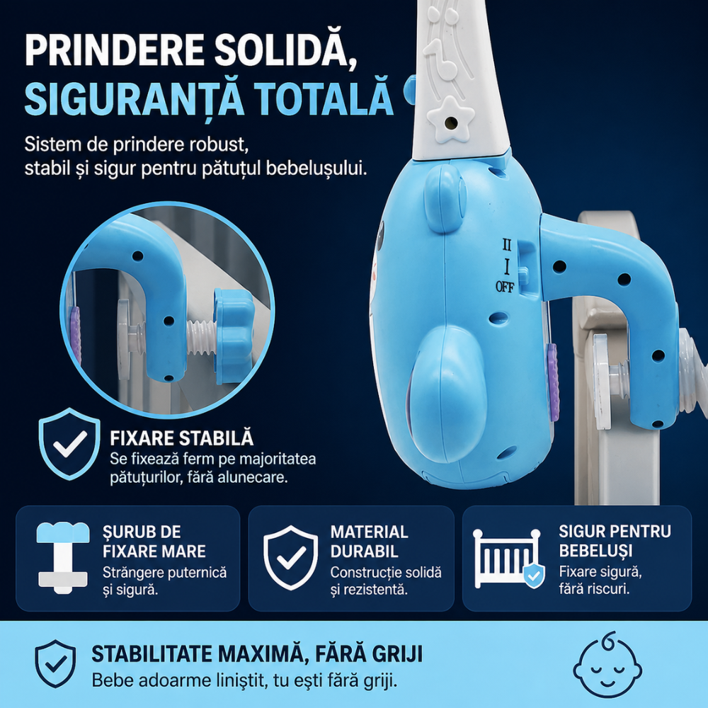 Carusel muzical patut bebelusi Kidprotect Dream World, Albastru