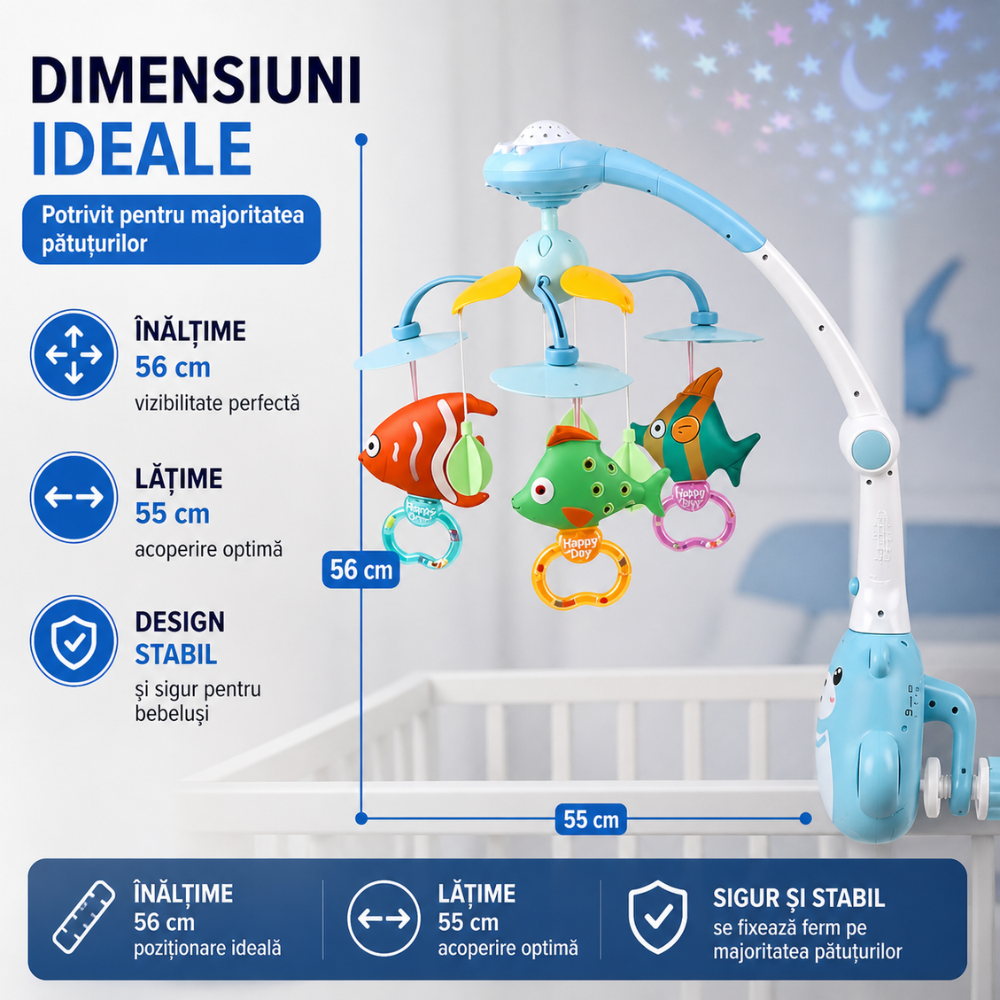 Carusel muzical patut bebelusi Kidprotect Dream World, Albastru