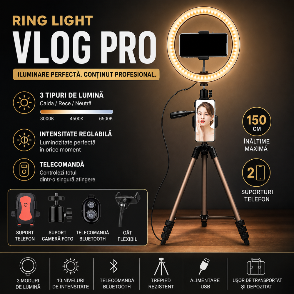 Lampa Circulara Ring Light Techone Vlog Pro