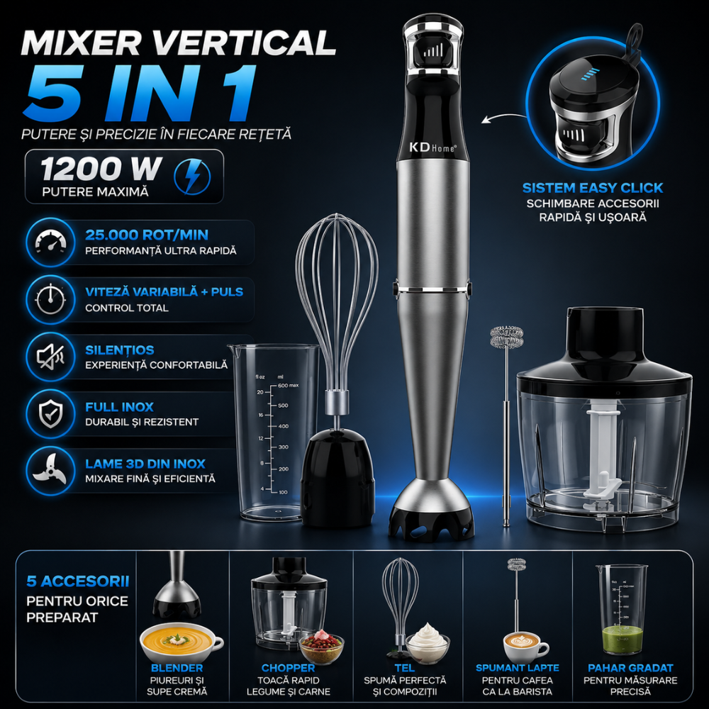 Set Mixer Vertical tip Blender 5 in 1 KD Home Immersion Blend