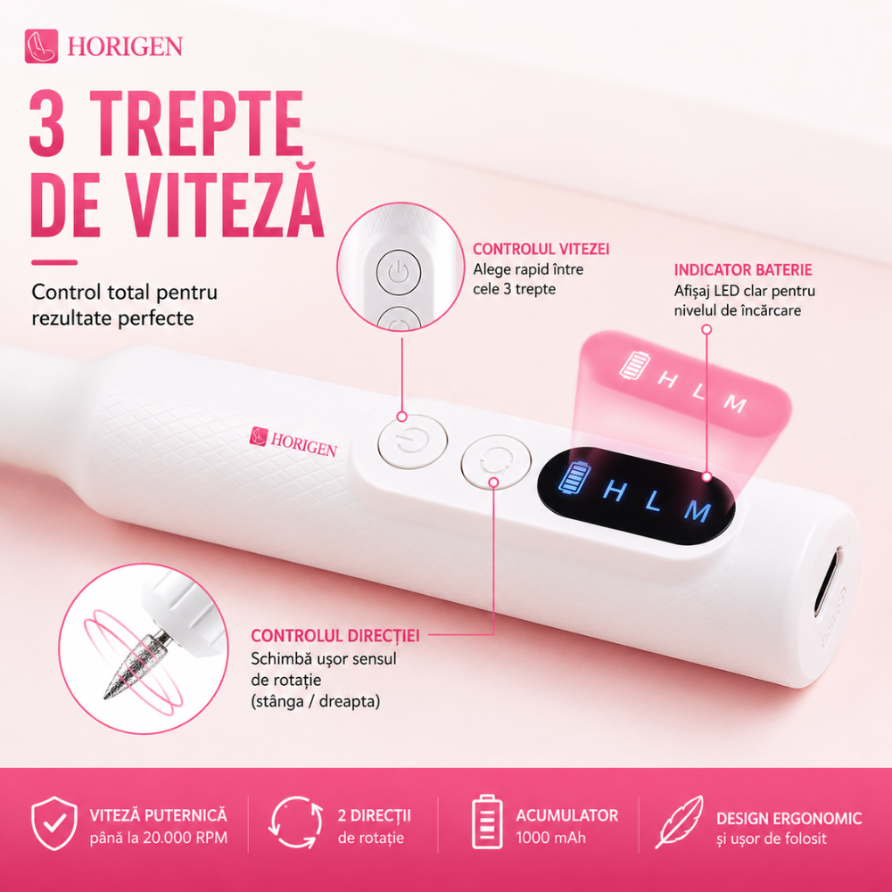 Freza De Unghii Portabila Manichiura - Pedichiura, Horigen NailCraft Pro