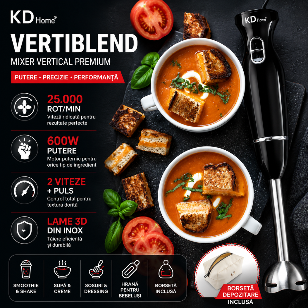 Mixer Vertical tip Blender KD Home VertiBlend, Negru