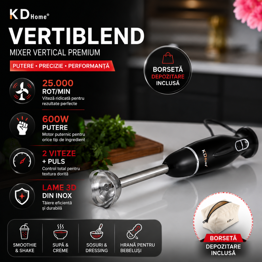 Mixer Vertical tip Blender KD Home VertiBlend, Negru