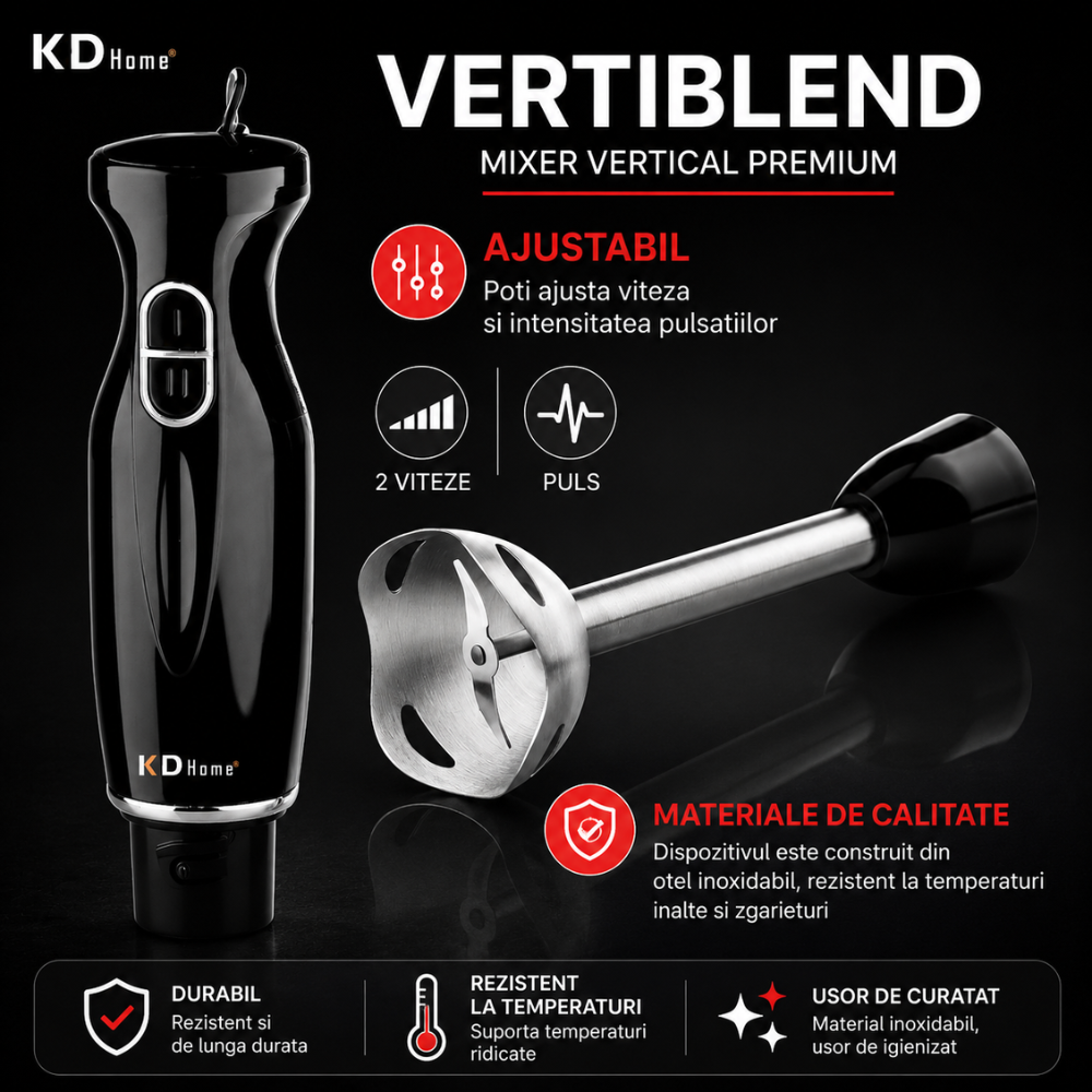 Mixer Vertical tip Blender KD Home VertiBlend, Negru