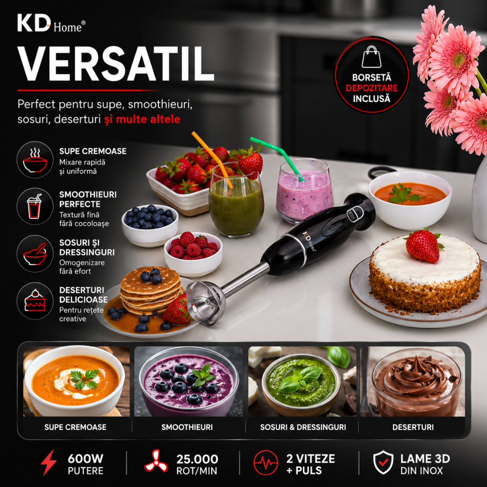 Mixer Vertical tip Blender KD Home VertiBlend, Negru