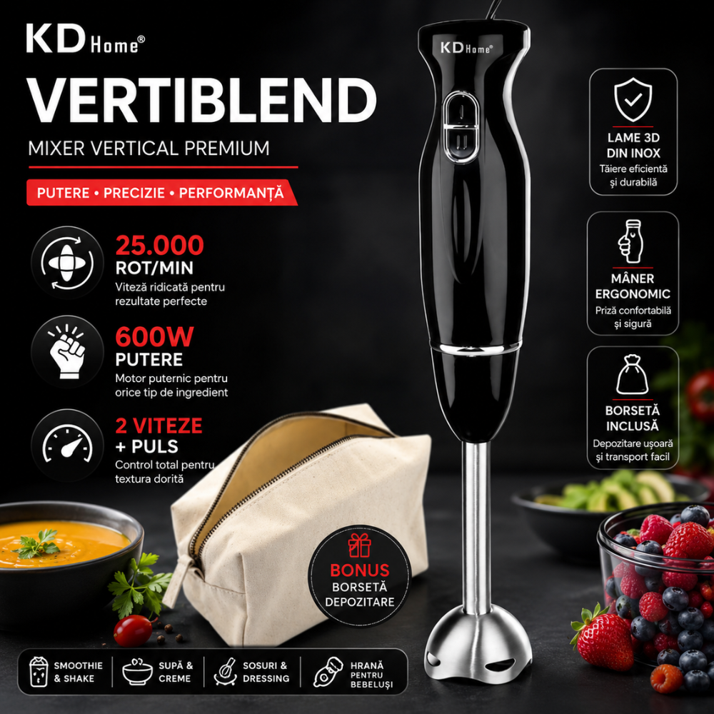 Mixer Vertical tip Blender KD Home VertiBlend, Negru
