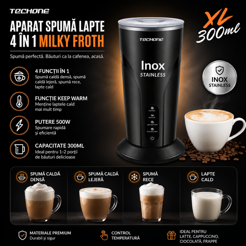 Aparat Spuma Lapte 4 in 1 Techone Milky Froth