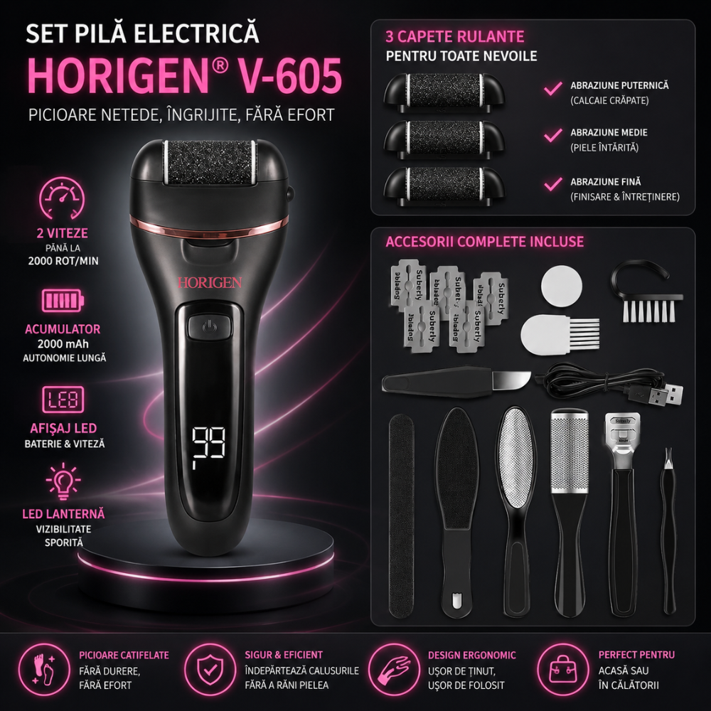 Set Pila Electrica Horigen V-605 Pentru Talpi Si Calcaie