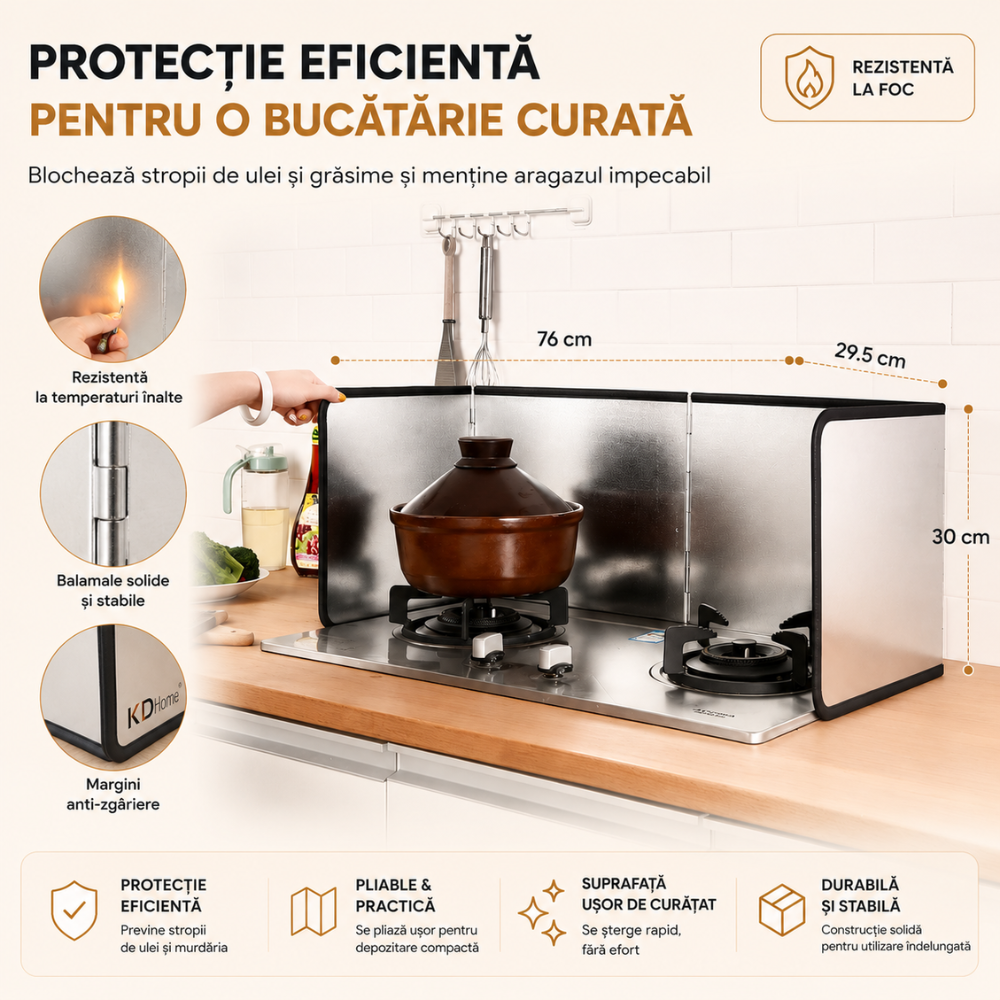 Placa de Protectie Aragaz Anti-Stropi Ulei Dubla KD Home SplatterShield Pro, Argintiu