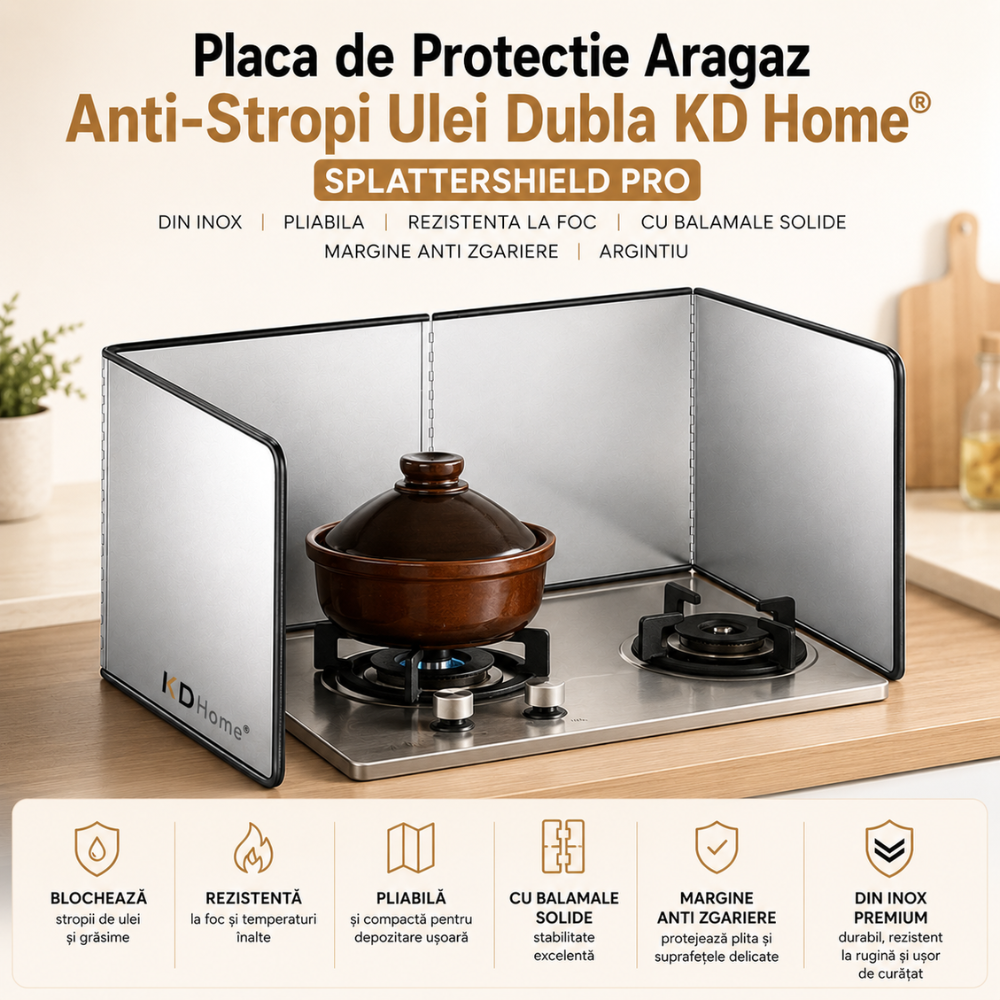 Placa de Protectie Aragaz Anti-Stropi Ulei Dubla KD Home SplatterShield Pro, Argintiu