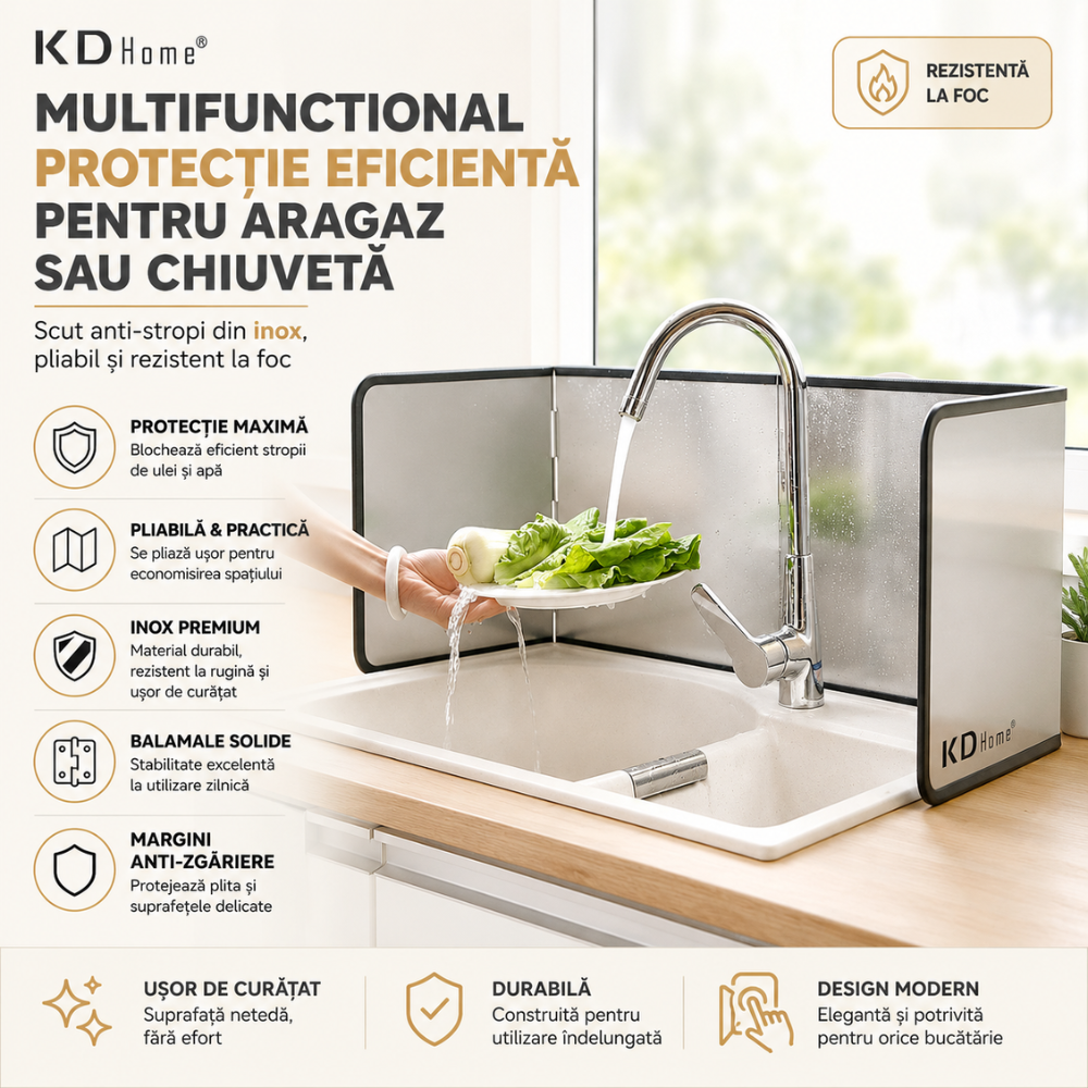 Placa de Protectie Aragaz Anti-Stropi Ulei Dubla KD Home SplatterShield Pro, Argintiu