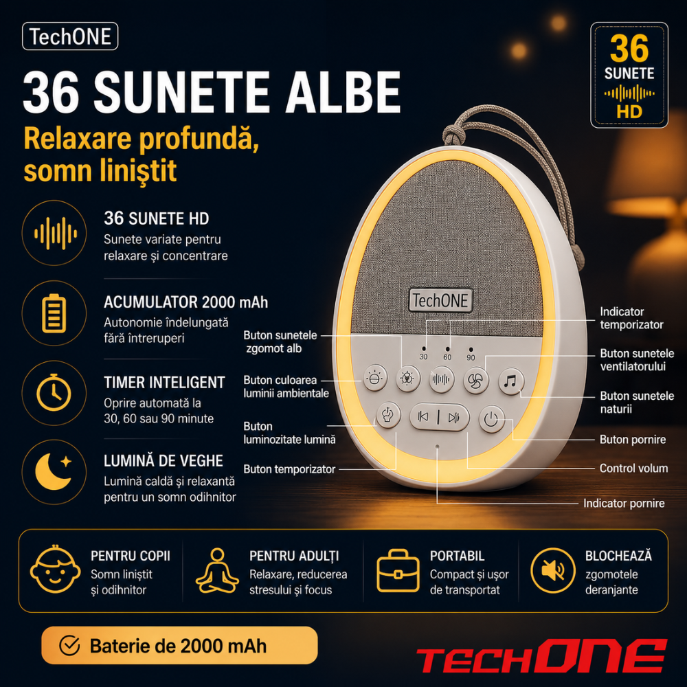 Dispozitiv Sunete Albe Techone W06 29 Sunete HD