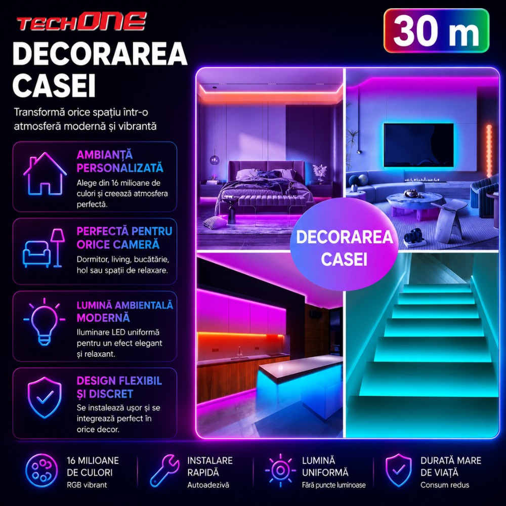 Kit Banda LED Techone Smart RGB 30 Metri (2 X 13.5m)