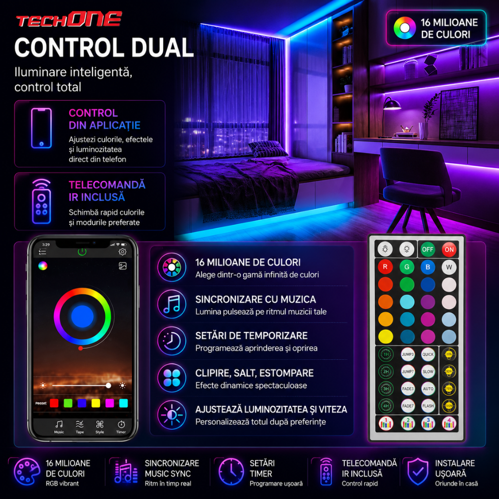 Kit Banda LED Techone Smart RGB 30 Metri (2 X 13.5m)