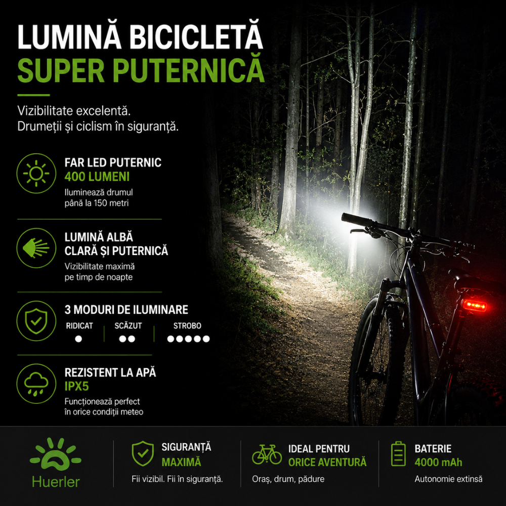 Set Far si Stop Bicicleta, Din Aluminiu, Huerler Vision Pro