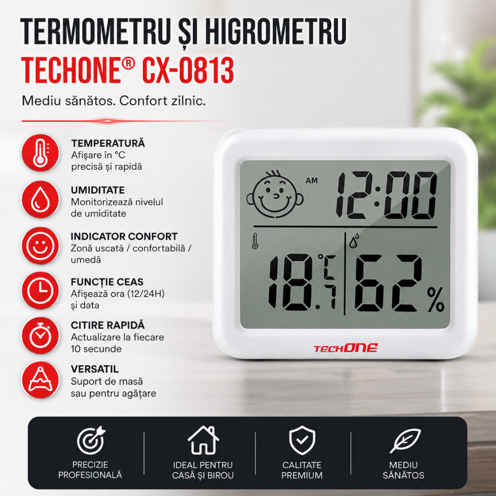 Termometru si higrometru de camera Techone CX-0813