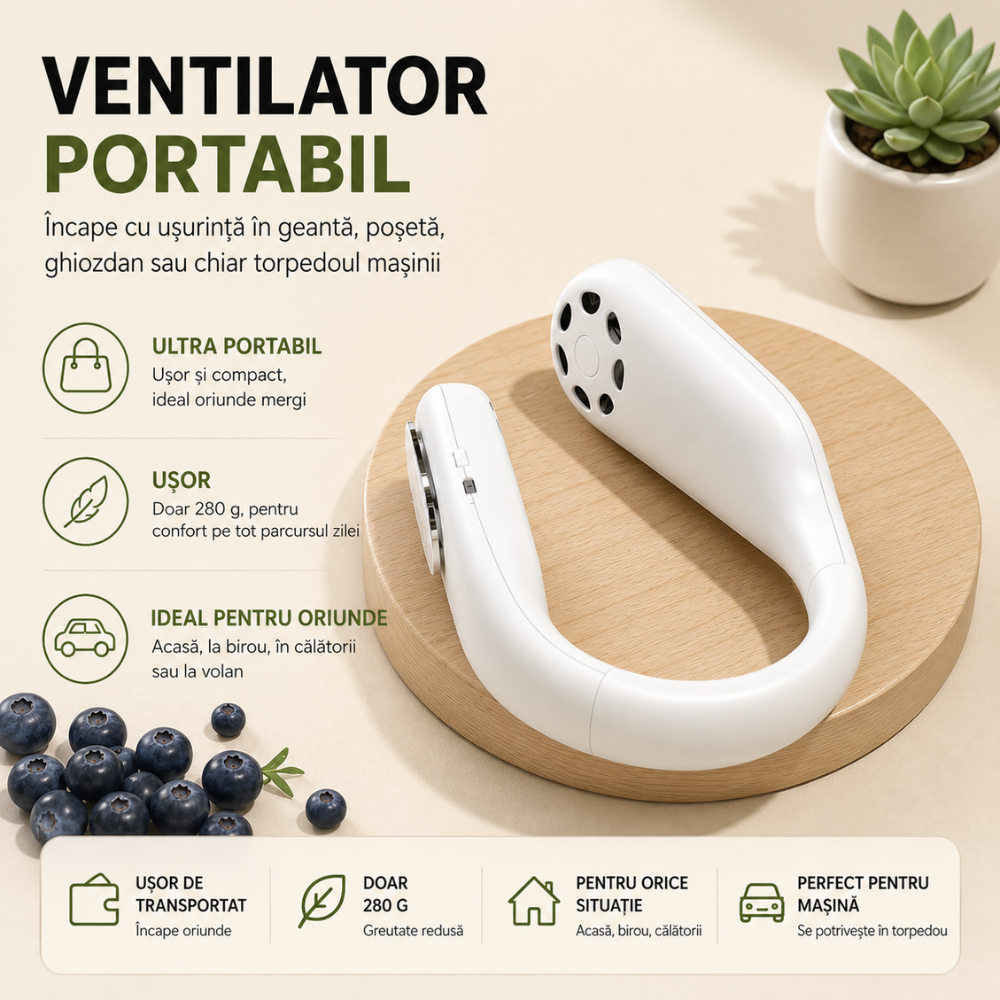 Mini ventilator portabil pentru gat, KD Home F60