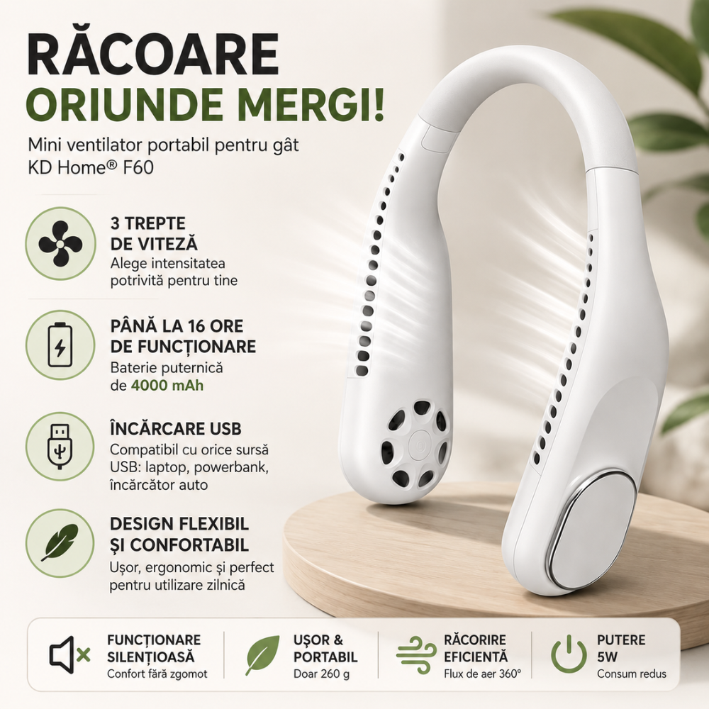 Mini ventilator portabil pentru gat, KD Home F60