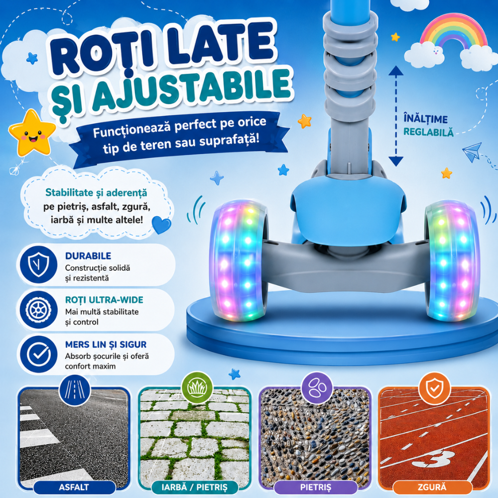 Trotineta copii 3 in 1 KidProtect Ultra Safe, Albastru