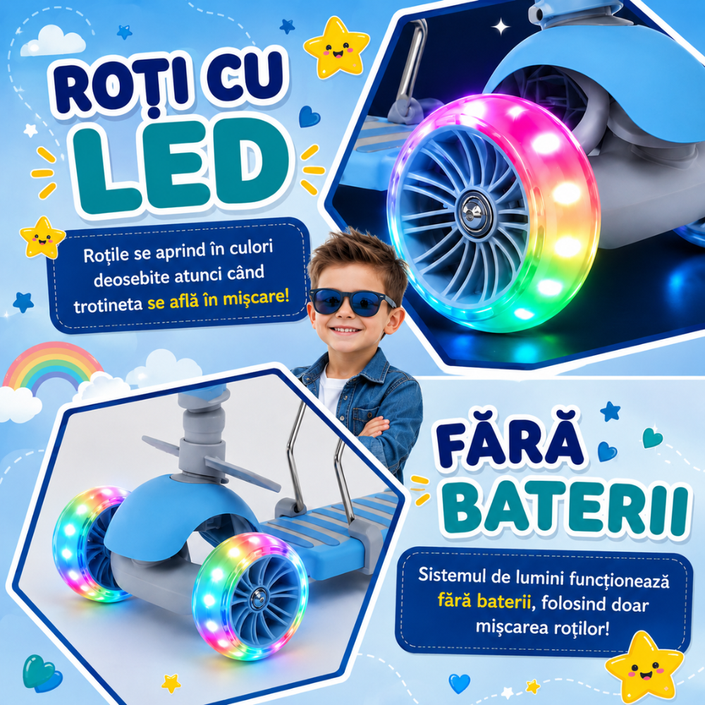 Trotineta copii 3 in 1 KidProtect Ultra Safe, Albastru