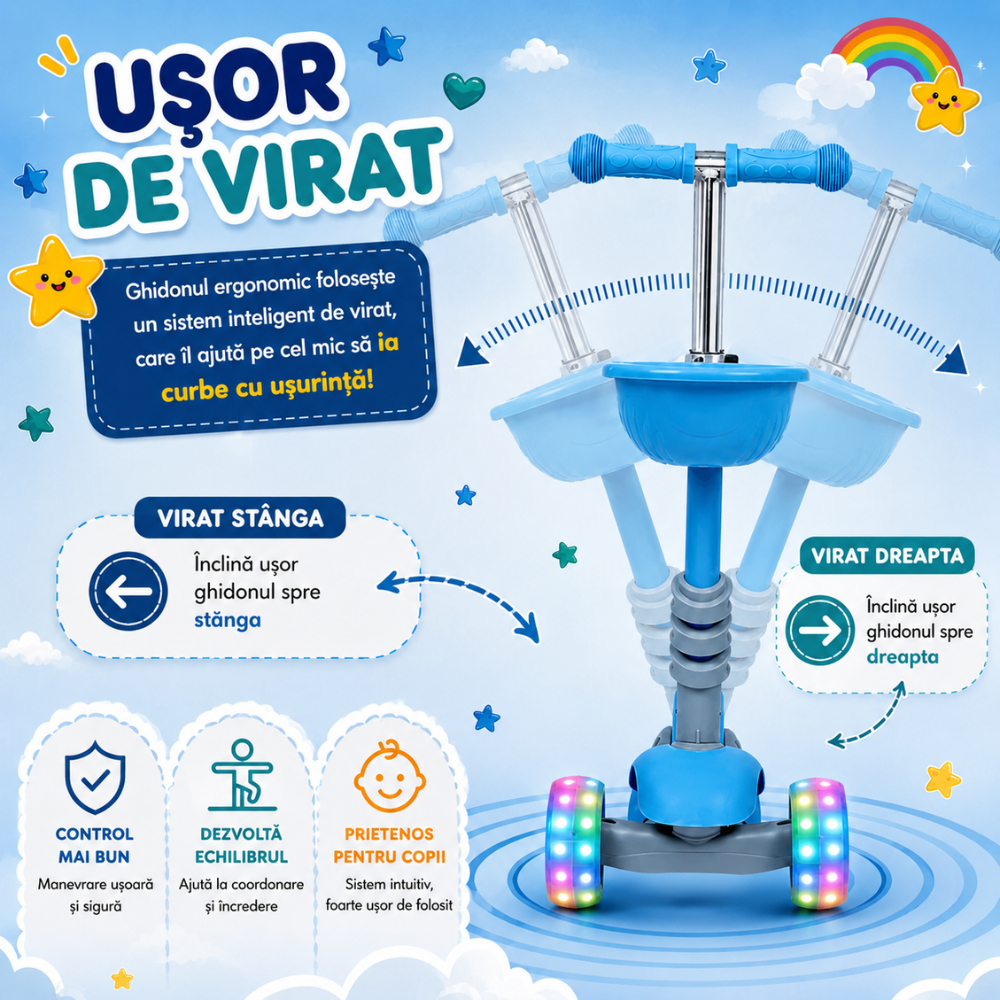 Trotineta copii 3 in 1 KidProtect Ultra Safe, Albastru