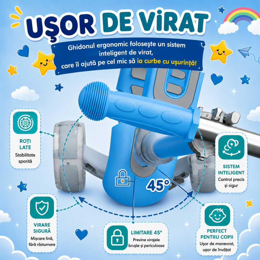 Trotineta copii 3 in 1 KidProtect Ultra Safe, Albastru
