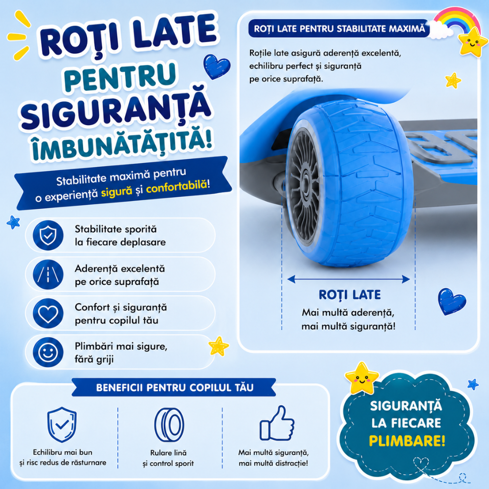 Trotineta copii 3 in 1 KidProtect Ultra Safe, Albastru