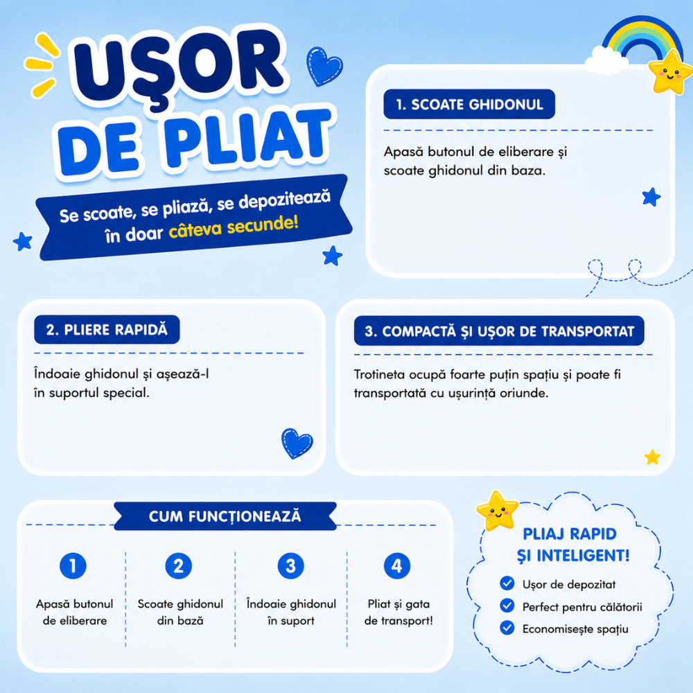 Trotineta copii 3 in 1 KidProtect Ultra Safe, Albastru