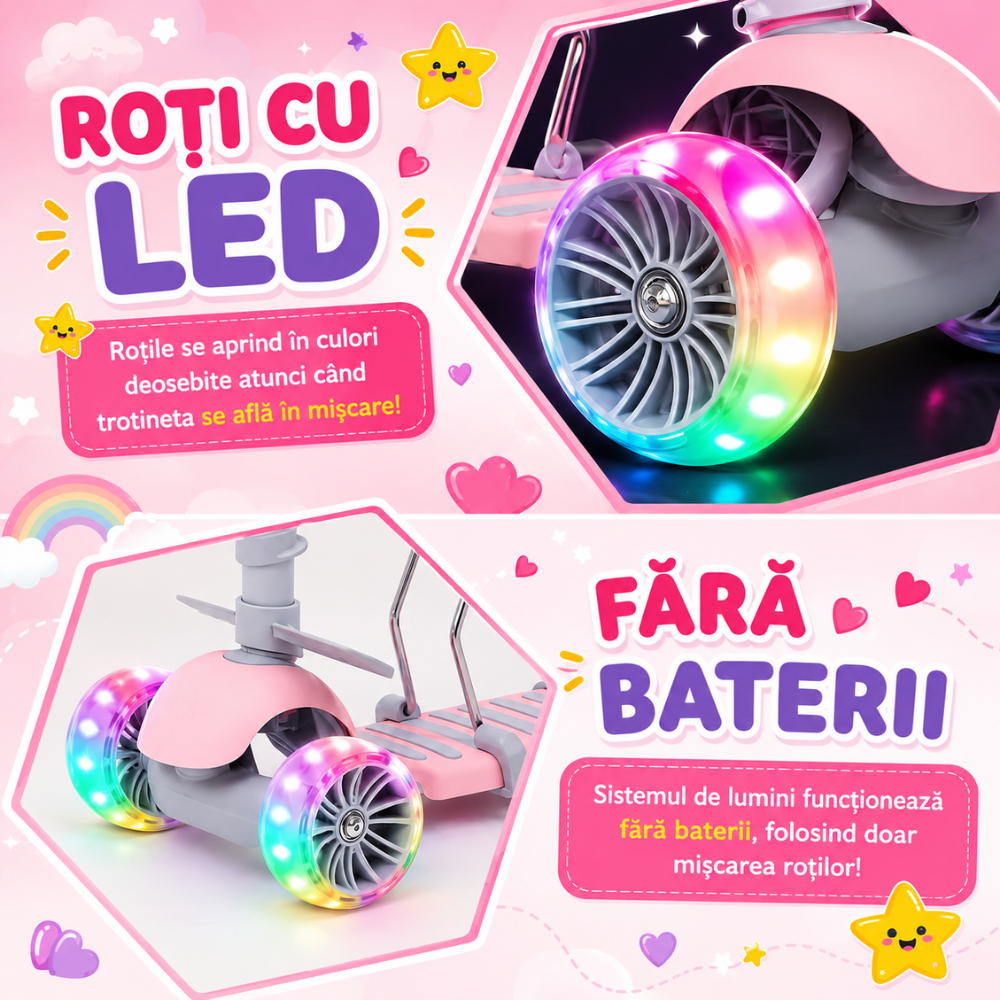 Trotineta copii 3 in 1 KidProtect Ultra Safe, Roz