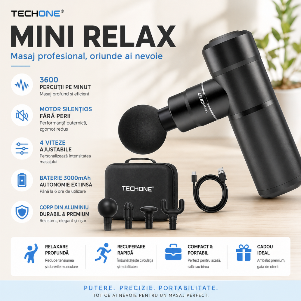 Aparat Pentru Masaj Profesional Tip Pistol Techone Mini Relax