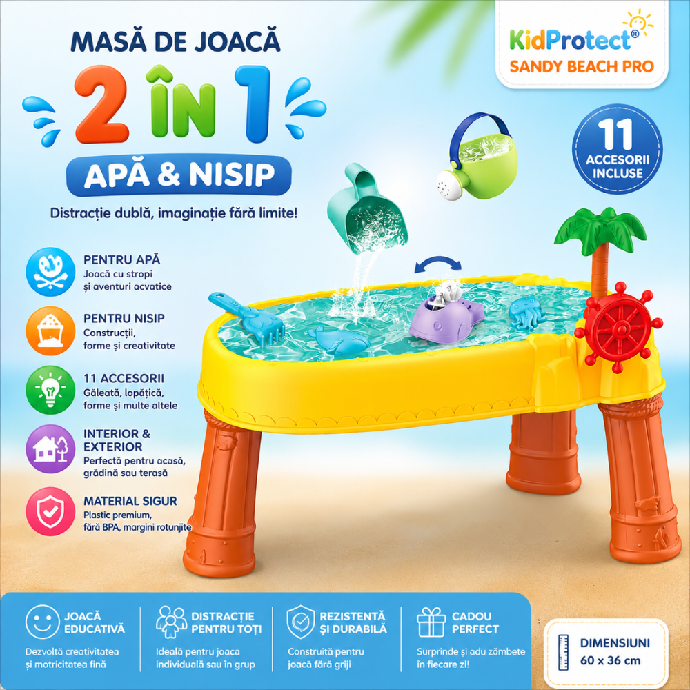 Masuta de Joaca Copii 2 in 1 Pentru Nisip si Apa KidProtect Sandy Beach Pro