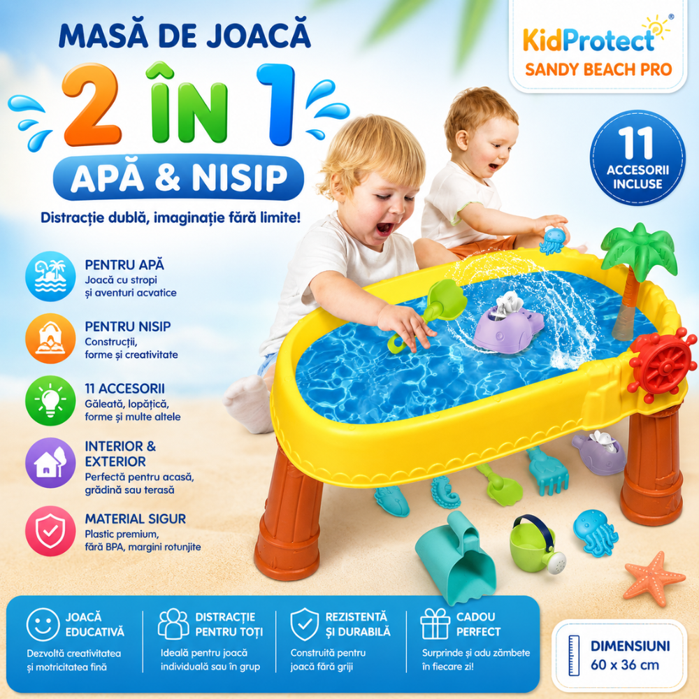 Masuta de Joaca Copii 2 in 1 Pentru Nisip si Apa KidProtect Sandy Beach Pro