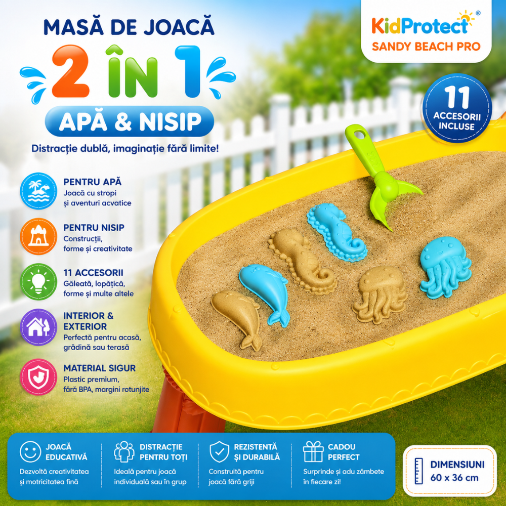 Masuta de Joaca Copii 2 in 1 Pentru Nisip si Apa KidProtect Sandy Beach Pro