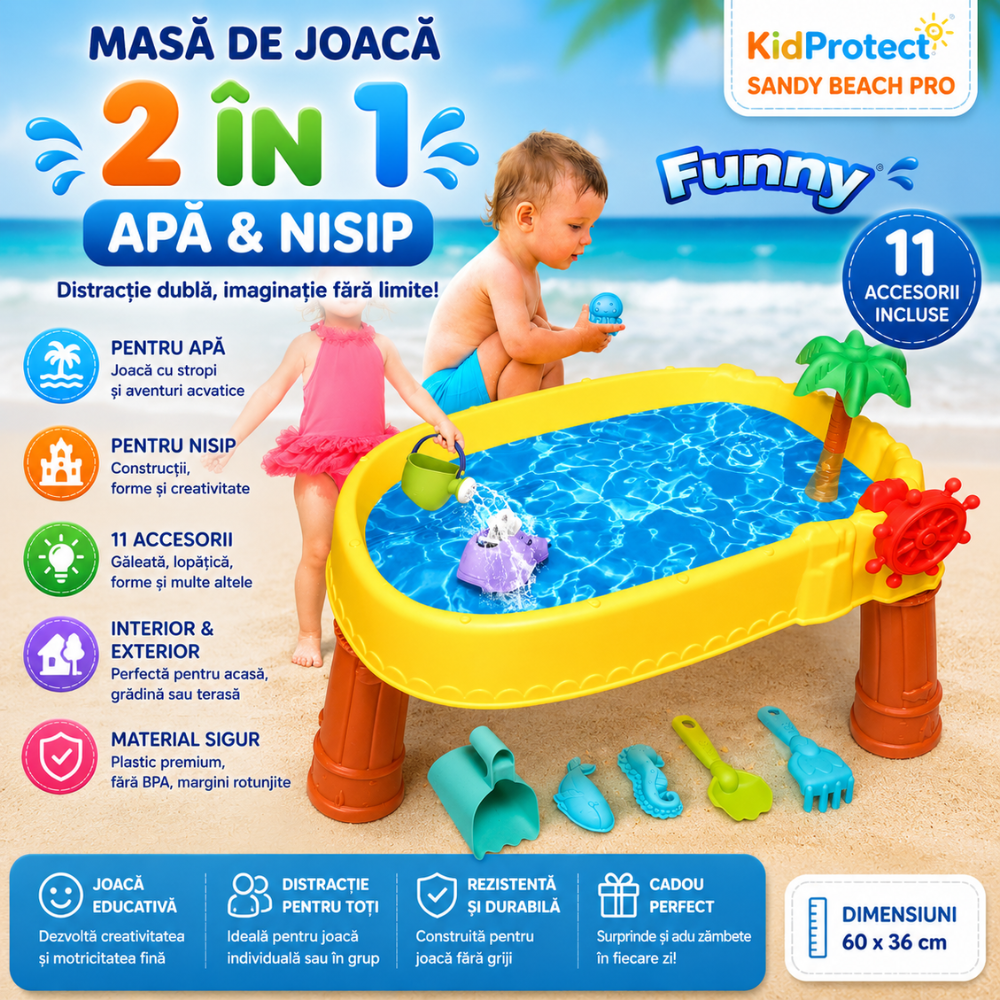 Masuta de Joaca Copii 2 in 1 Pentru Nisip si Apa KidProtect Sandy Beach Pro