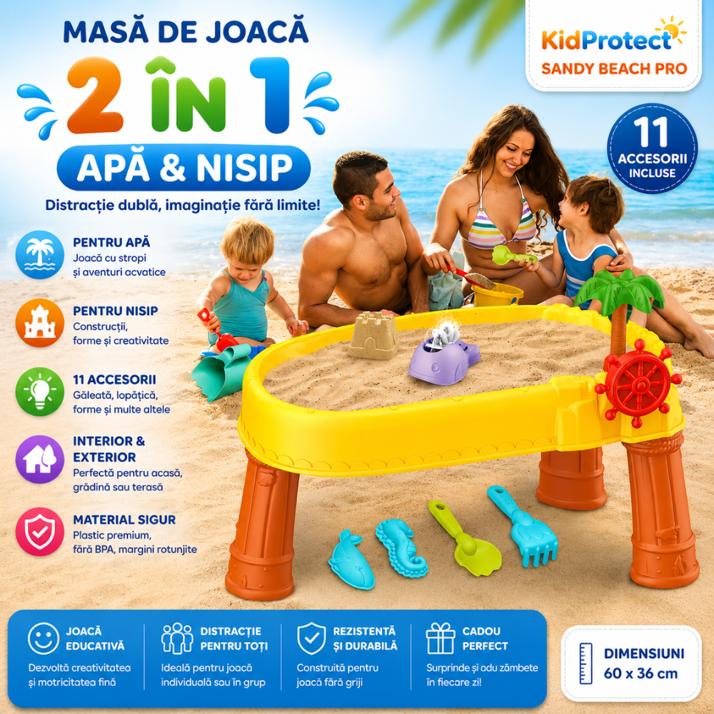 Masuta de Joaca Copii 2 in 1 Pentru Nisip si Apa KidProtect Sandy Beach Pro